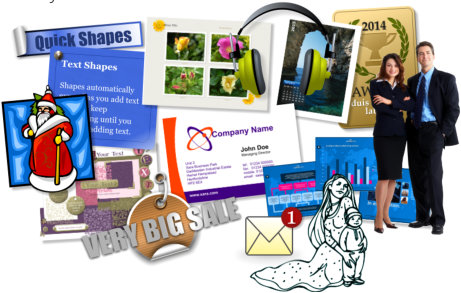 Cornucopia of goodies found in the Content Catalog - Images, line art, business templates, QuickShapes, page elements.